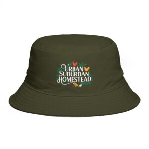 Urban Suburban Homestead bucket hat | Farm Chickens Gardening Logo